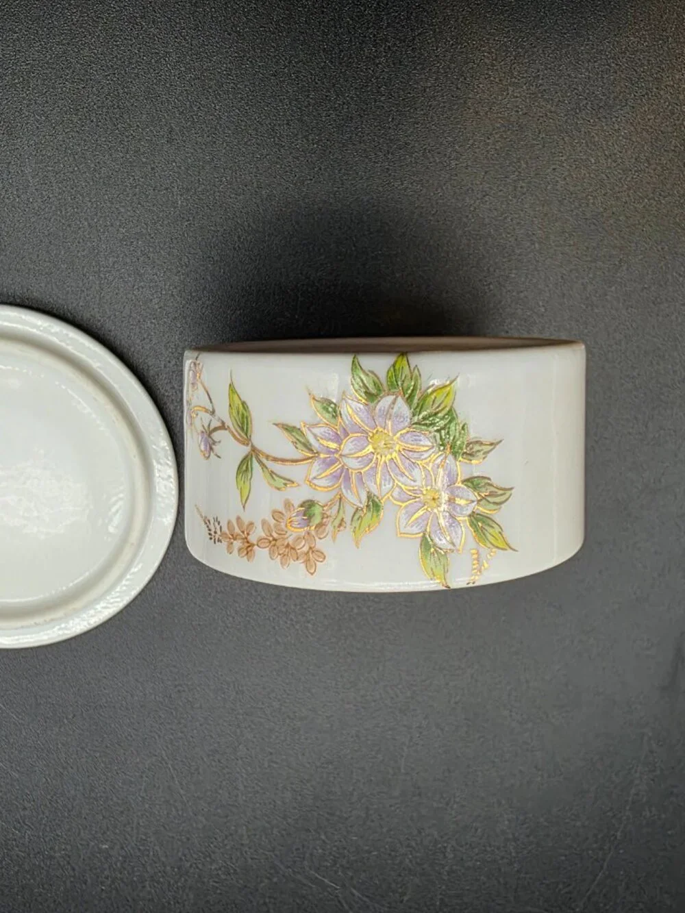 Vintage Japan Porcelain Trinket Box Birds & Floral Hand Painted Oval Lid
